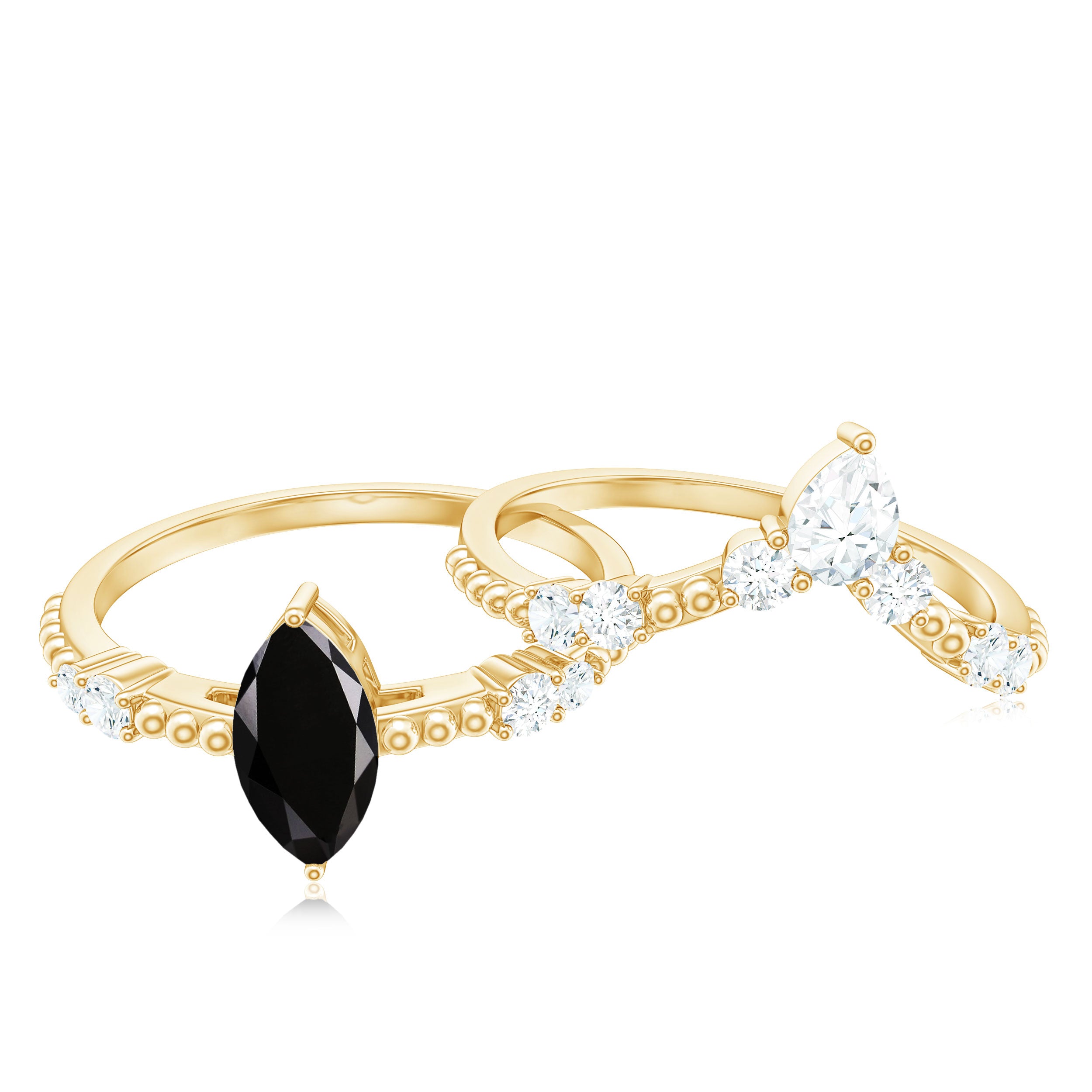Natural Black Spinel Wedding Engagement Ring Set with Moissanite AAA - Rosec Jewels