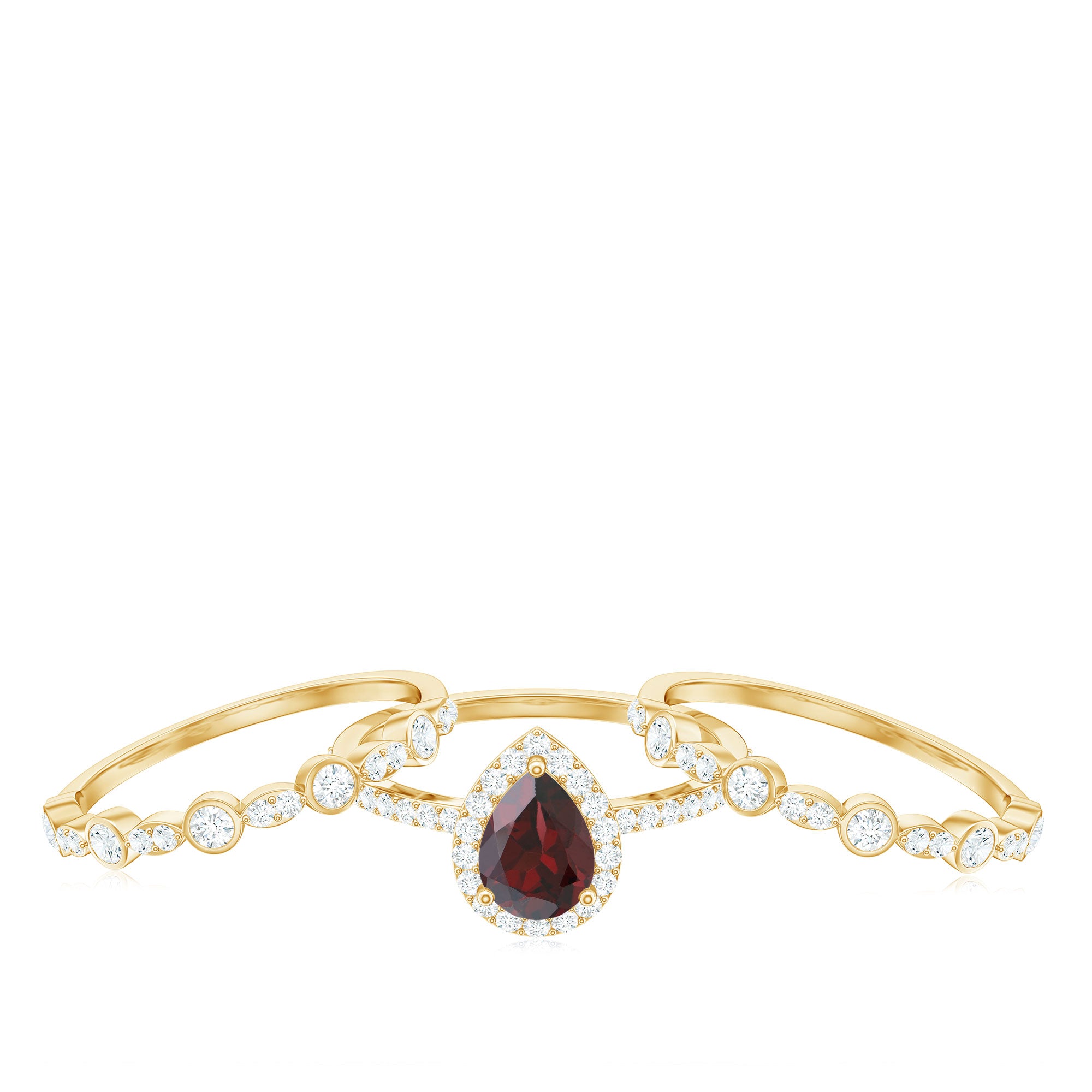 Real 5X7mm Pear Shape Garnet 3 Piece Wedding Ring Set AAA - Rosec Jewels