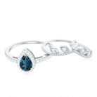Vintage Style London Blue Topaz and Diamond Teardrop Wedding Ring Set AAA - Rosec Jewels
