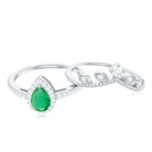 Vintage Looking Emerald Diamond Designer Engagement Wedding Ring Set AAA - Rosec Jewels