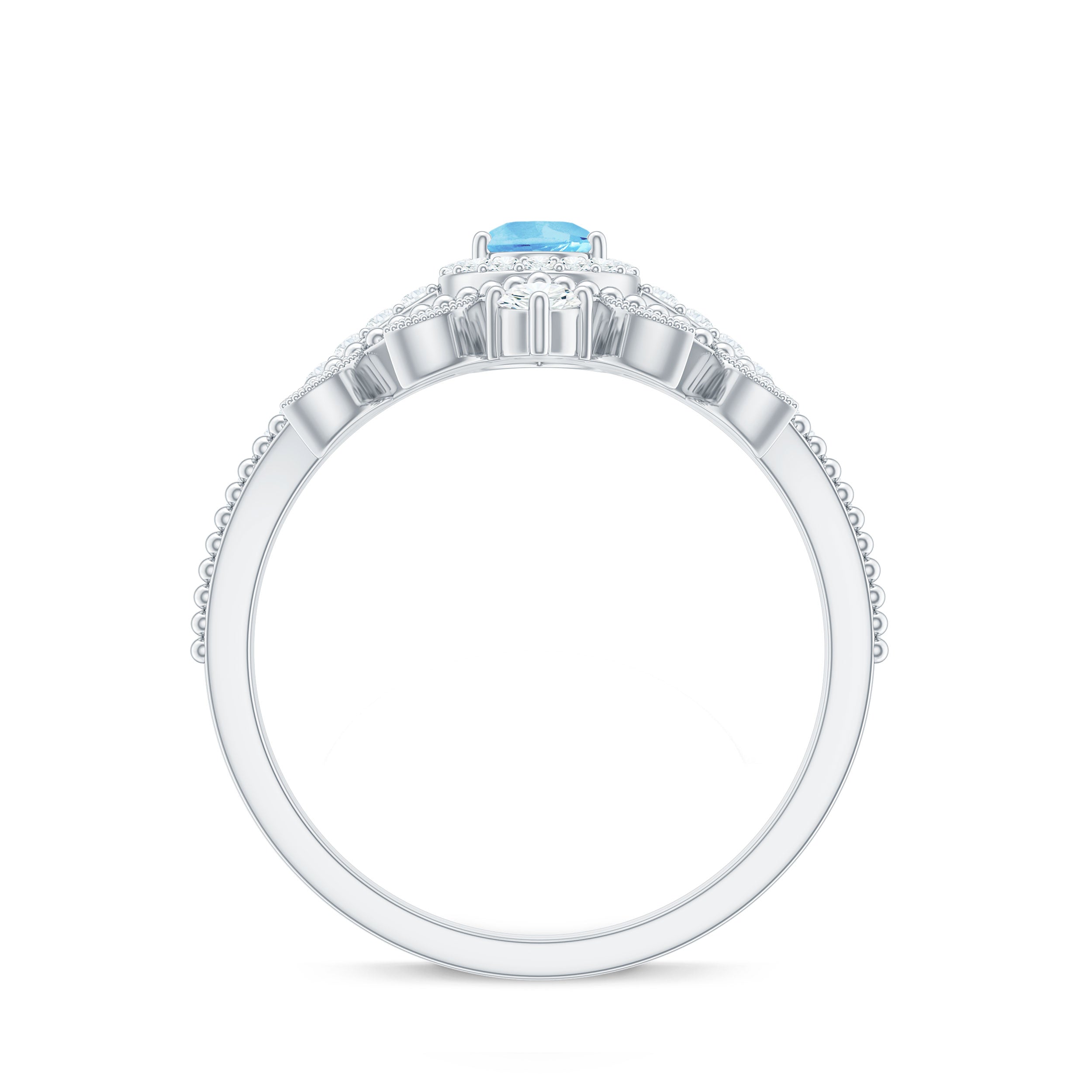 Vintage Looking Aquamarine and Diamond Teardrop Wedding Ring Set for Women AAA - Rosec Jewels