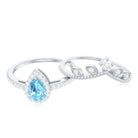 Vintage Looking Aquamarine and Diamond Teardrop Wedding Ring Set for Women AAA - Rosec Jewels