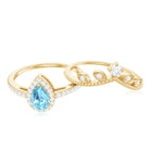 Vintage Looking Aquamarine and Diamond Teardrop Wedding Ring Set for Women AAA - Rosec Jewels