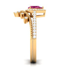 Pink tourmaline Vintage Teardrop Wedding Ring Set with Diamond AAA - Rosec Jewels