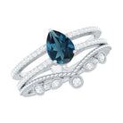 Pear London Blue Topaz Double Band Engagement Ring with Diamond Enhancer AAA - Rosec Jewels