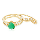 Vintage Style Emerald Diamond Wedding Bridal Ring Set AAA - Rosec Jewels