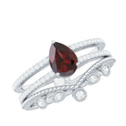 Natural Garnet Diamond Double Band Engagement Ring Wedding Band AAA - Rosec Jewels