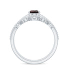 Natural Garnet Diamond Double Band Engagement Ring Wedding Band AAA - Rosec Jewels