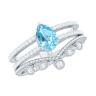 1 Carat Aquamarine and Diamond Teardrop Engagement Ring with Enhancer AAA - Rosec Jewels
