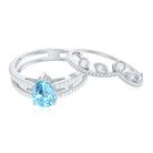 1 Carat Aquamarine and Diamond Teardrop Engagement Ring with Enhancer AAA - Rosec Jewels