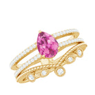 Pear Cut Real Pink tourmaline and Moissanite Wedding Ring Set AAA - Rosec Jewels