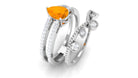 Rosec Jewels-Pear Cut Fire Opal and Diamond Vintage Engagement Ring with Wedding Band Set