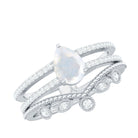 Pear Cut Natural Moonstone and Diamond Wedding Ring Set AAA - Rosec Jewels