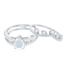 Pear Cut Natural Moonstone and Diamond Wedding Ring Set AAA - Rosec Jewels