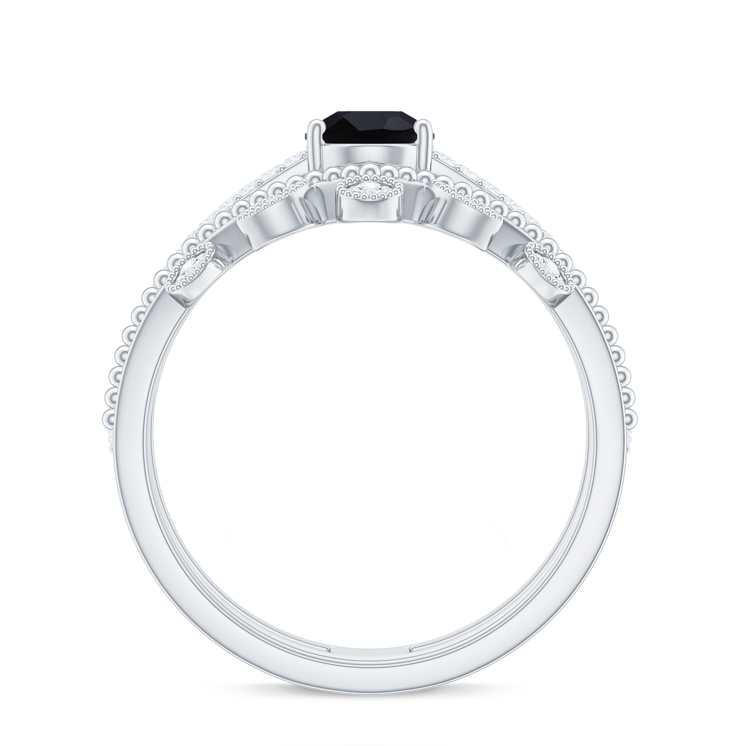 Vintage Style Black Spinel Diamond Wedding Ring Set for Women AAA - Rosec Jewels