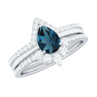 Pear Shape London Blue Topaz and Diamond Trio Ring Set AAA - Rosec Jewels