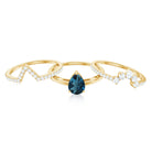 Pear Shape London Blue Topaz and Diamond Trio Ring Set AAA - Rosec Jewels