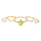Certified Real 1 Carat Peridot Trio Wedding Ring Set with Moissanite AAA - Rosec Jewels