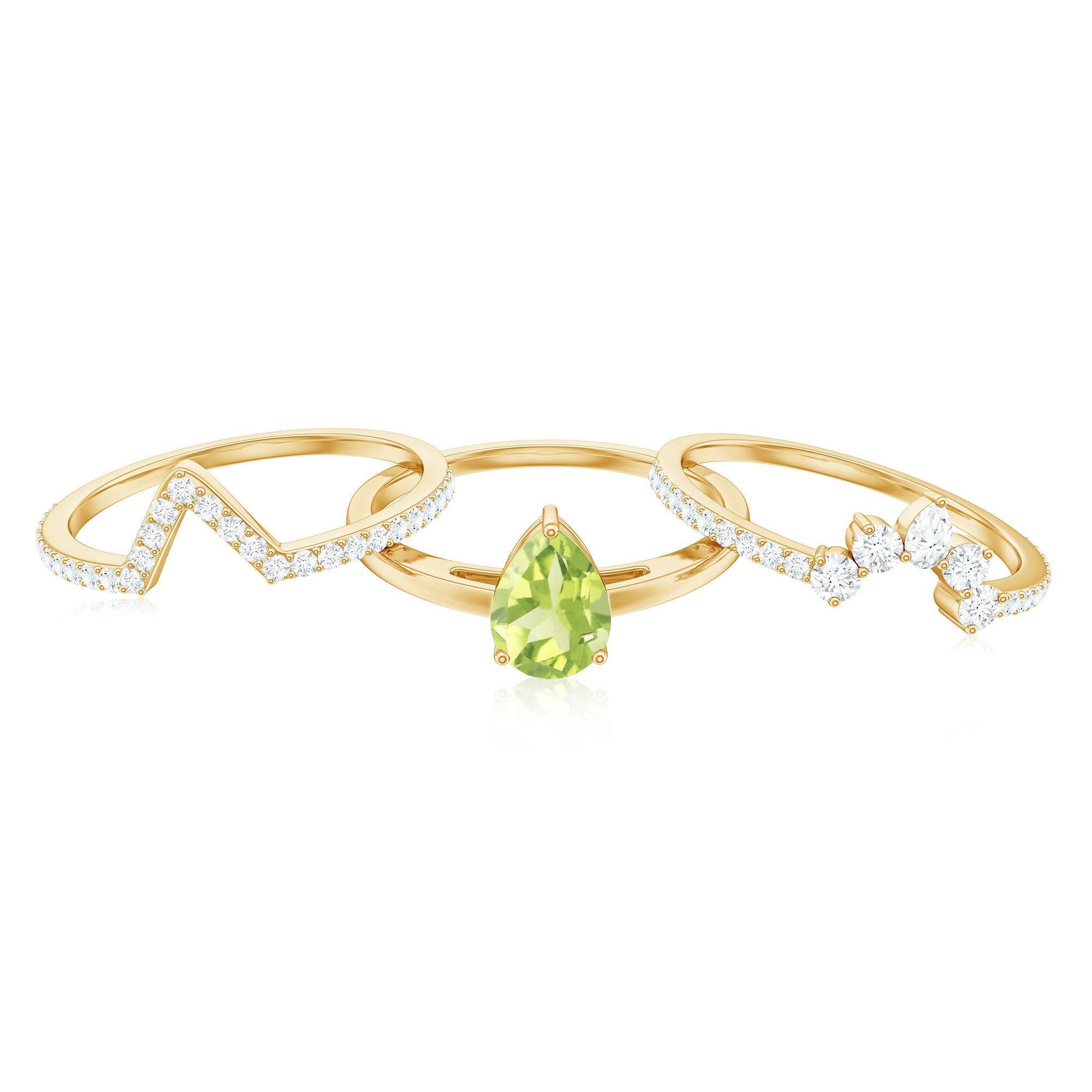 Certified Real 1 Carat Peridot Trio Wedding Ring Set with Moissanite AAA - Rosec Jewels
