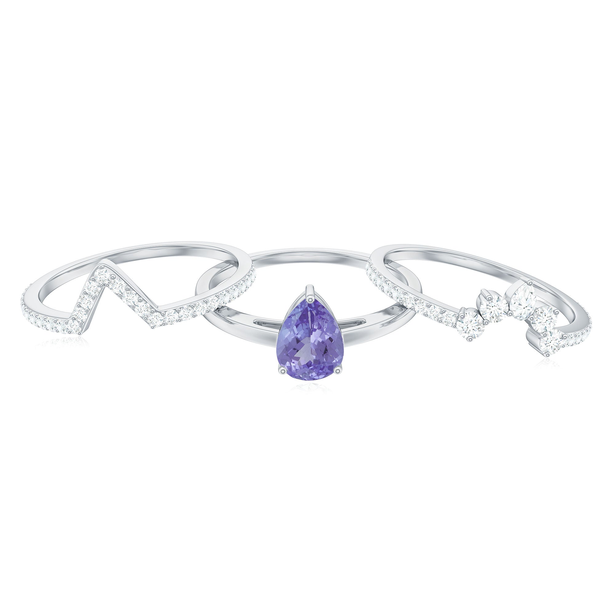 Rosec Jewels-Natural Tanzanite Diamond 3 Piece Wedding Ring Set