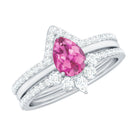 Pear Cut Pink Tourmaline Trio Wedding Ring Set with Moissanite AAA - Rosec Jewels