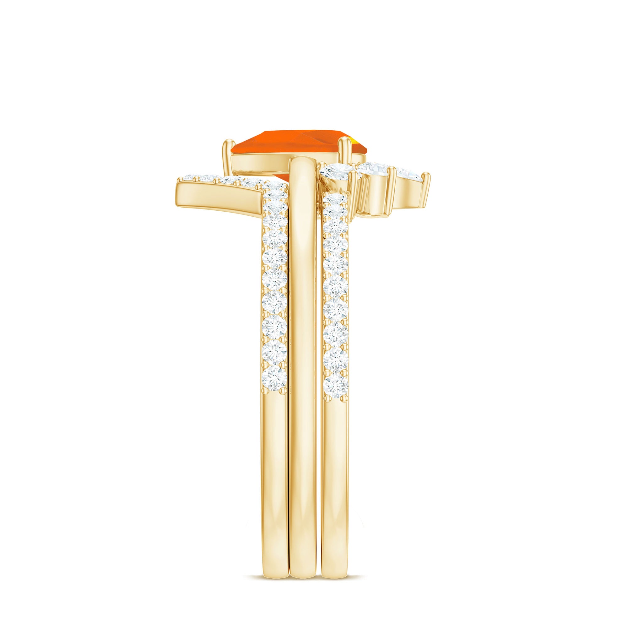 Rosec Jewels-Pear Cut Fire Opal Trio Wedding Ring Set with Moissanite
