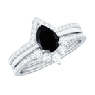 Certified Natural Black Spinel 3 Piece Wedding Ring Set with Moissanite AAA - Rosec Jewels