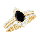 Certified Natural Black Spinel 3 Piece Wedding Ring Set with Moissanite AAA - Rosec Jewels