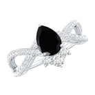 1 Carat Pear Shaped Black Onyx Designer Engagement Ring with Diamond AAA - Rosec Jewels