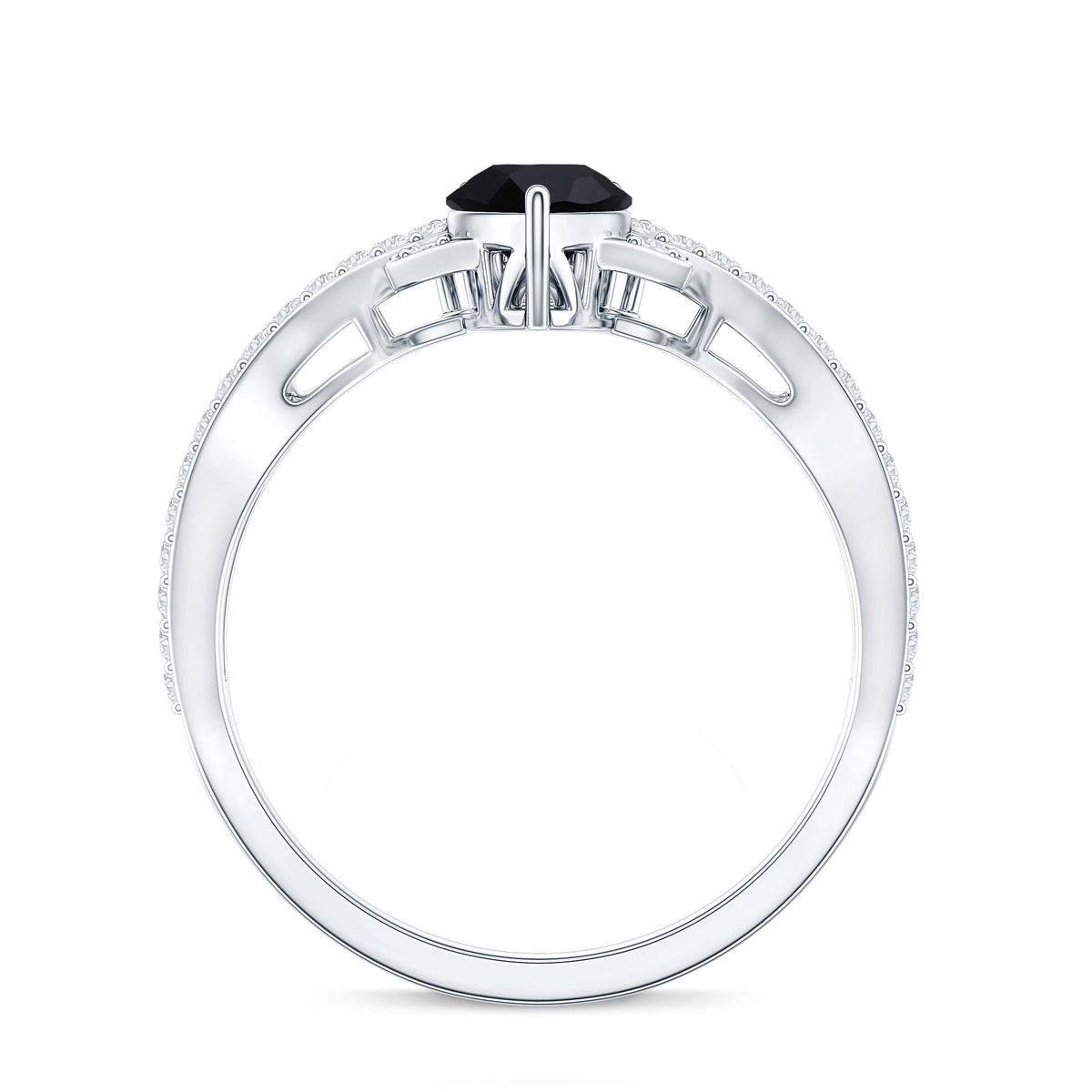 1 Carat Pear Shaped Black Onyx Designer Engagement Ring with Diamond AAA - Rosec Jewels