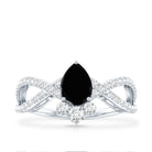 1 Carat Pear Shaped Black Onyx Designer Engagement Ring with Diamond AAA - Rosec Jewels