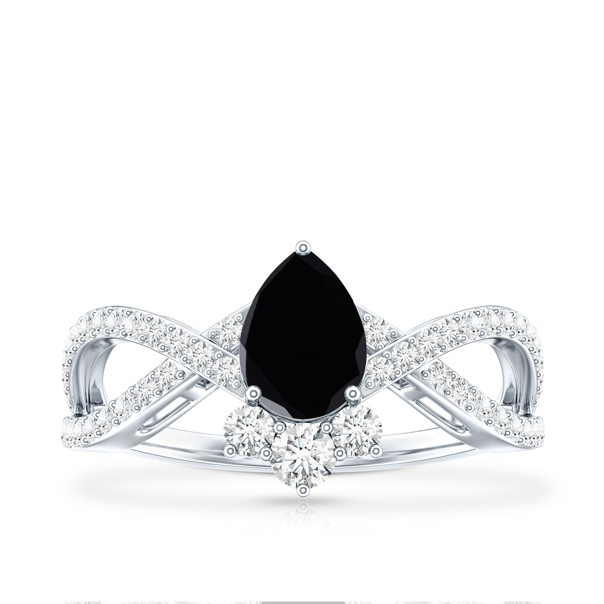 1 Carat Pear Shaped Black Onyx Designer Engagement Ring with Diamond AAA - Rosec Jewels