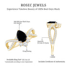 1 Carat Pear Shaped Black Onyx Designer Engagement Ring with Diamond AAA - Rosec Jewels
