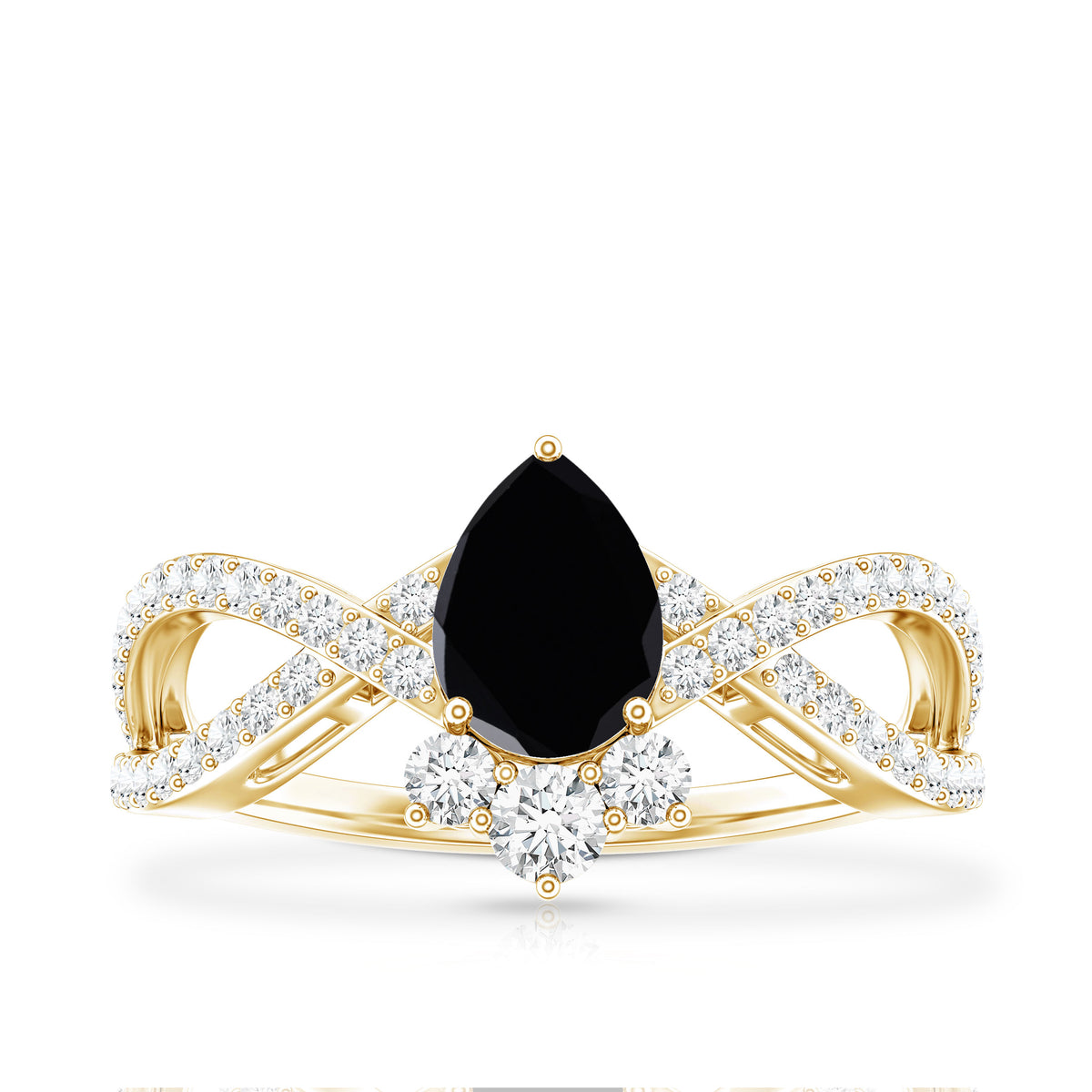 1 Carat Pear Shaped Black Onyx Designer Engagement Ring with Diamond AAA - Rosec Jewels