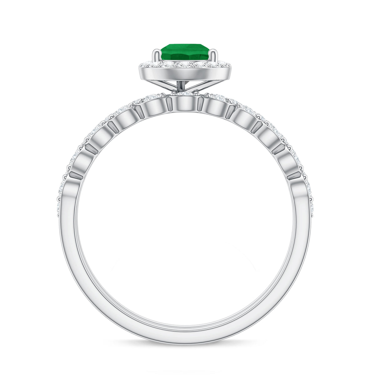 Natural Emerald Diamond Teardrop Engagement Ring and Wedding Band Set AAA - Rosec Jewels