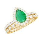 Natural Emerald Diamond Teardrop Engagement Ring and Wedding Band Set AAA - Rosec Jewels