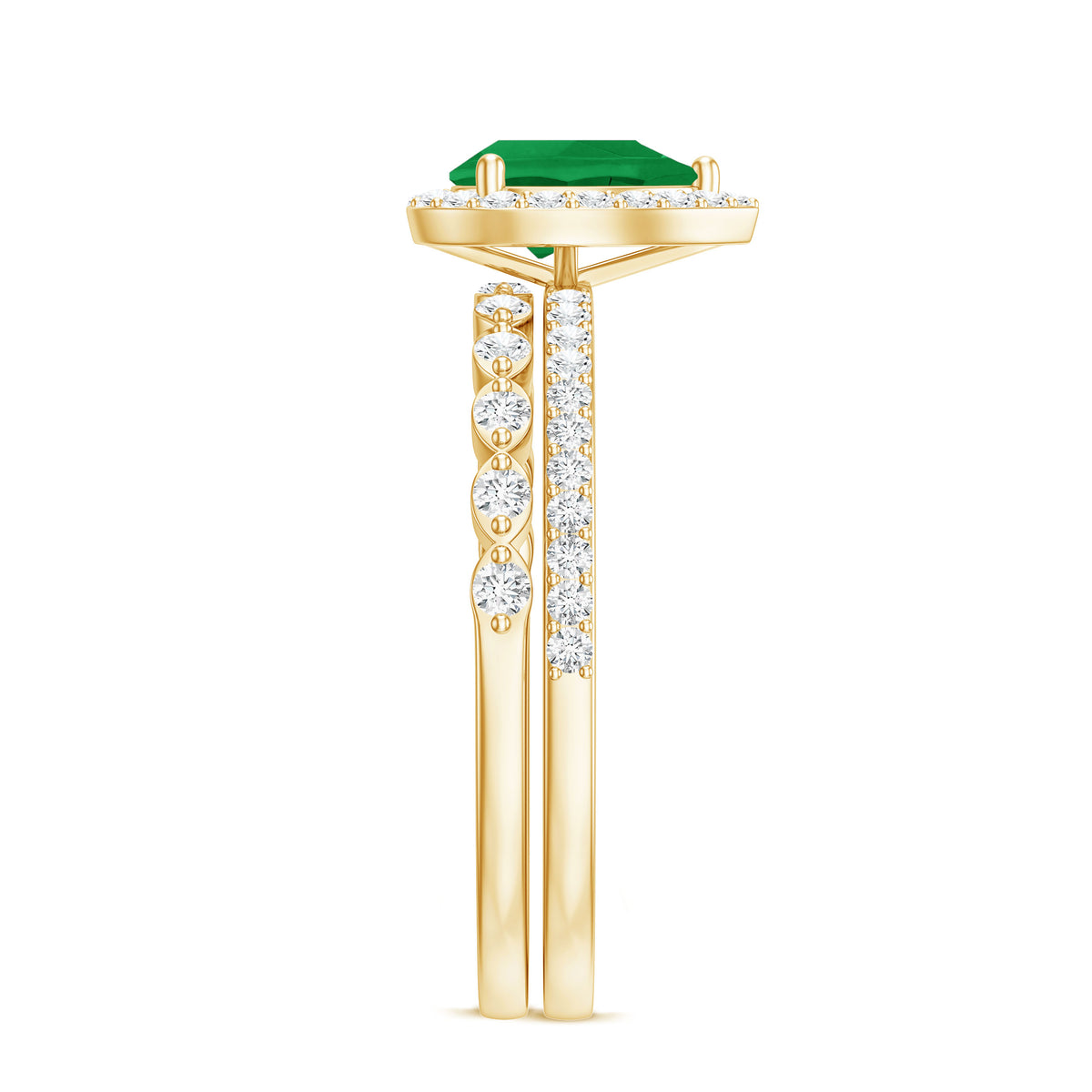 Natural Emerald Diamond Teardrop Engagement Ring and Wedding Band Set AAA - Rosec Jewels