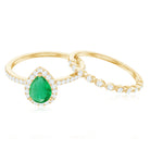 Natural Emerald Diamond Teardrop Engagement Ring and Wedding Band Set AAA - Rosec Jewels