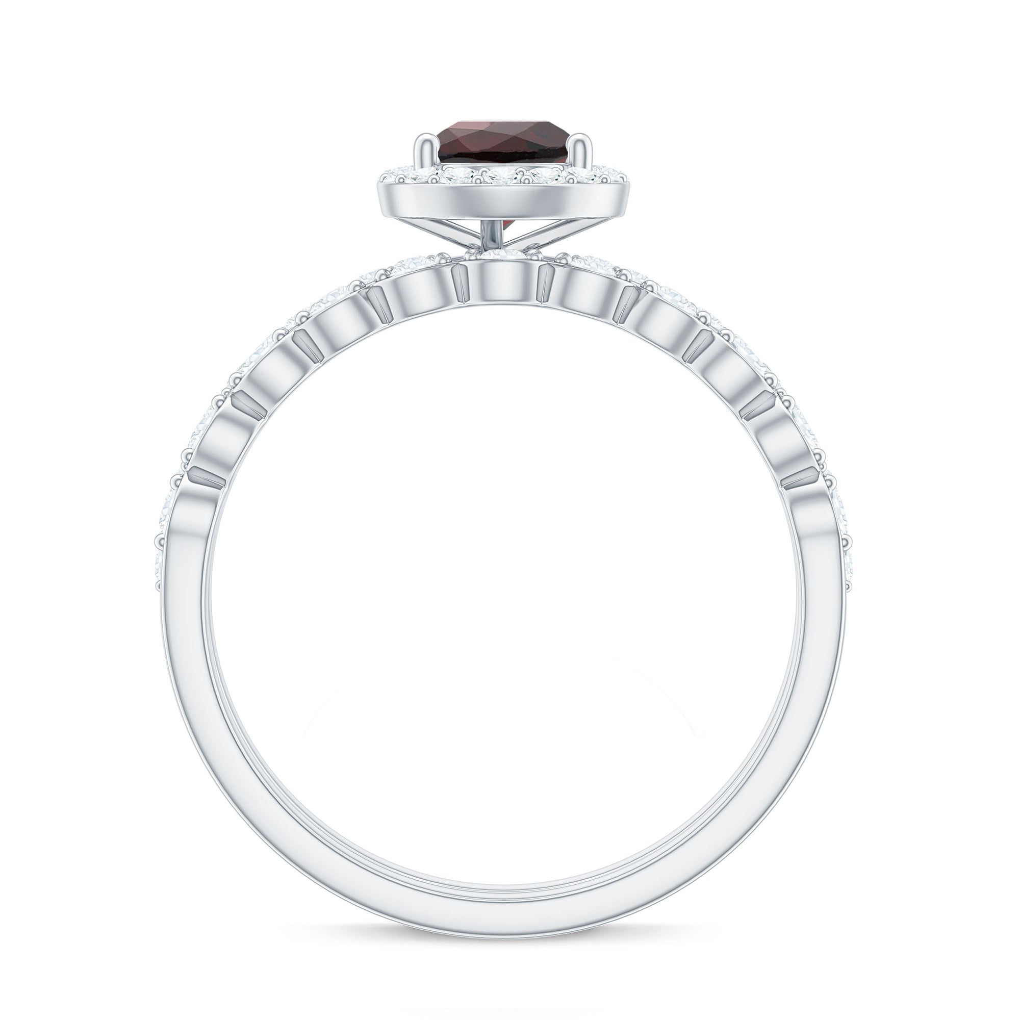 Natural 5X7mm Pear Shape Garnet Wedding Engagement Ring Set of 2 AAA - Rosec Jewels