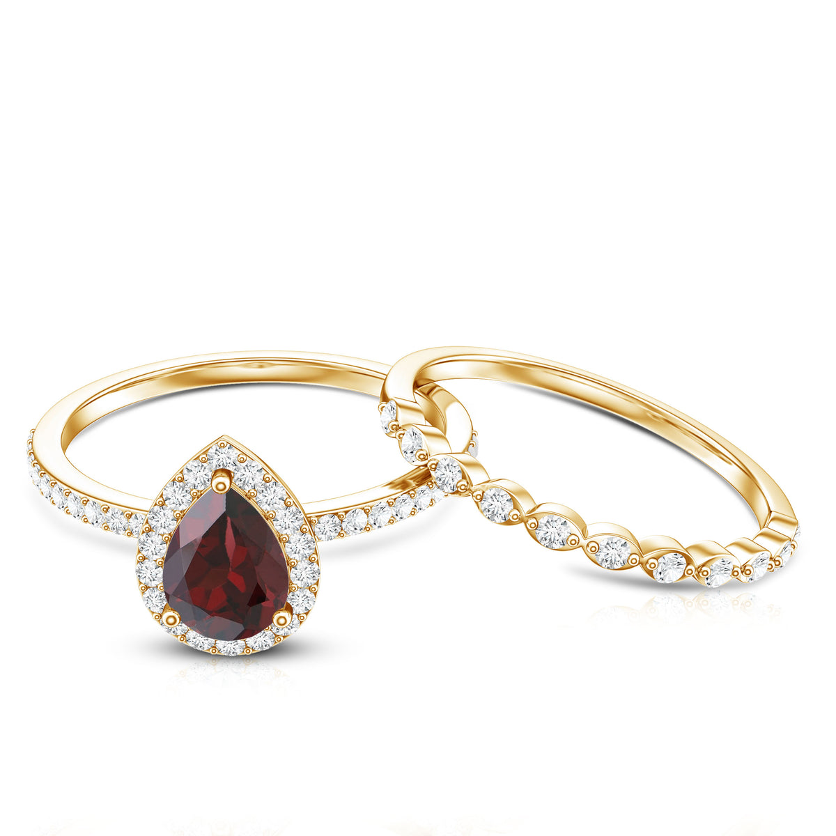 Natural 0.8 Carat Pear Shape Garnet Wedding Engagement Ring Set of 2 AAA - Rosec Jewels