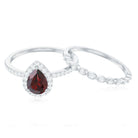 Natural 5X7mm Pear Shape Garnet Wedding Engagement Ring Set of 2 AAA - Rosec Jewels