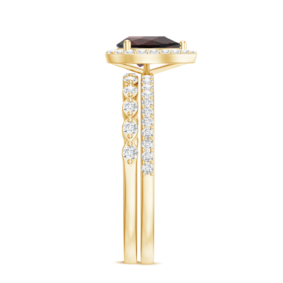 Natural 0.8 Carat Pear Shape Garnet Wedding Engagement Ring Set of 2 AAA - Rosec Jewels