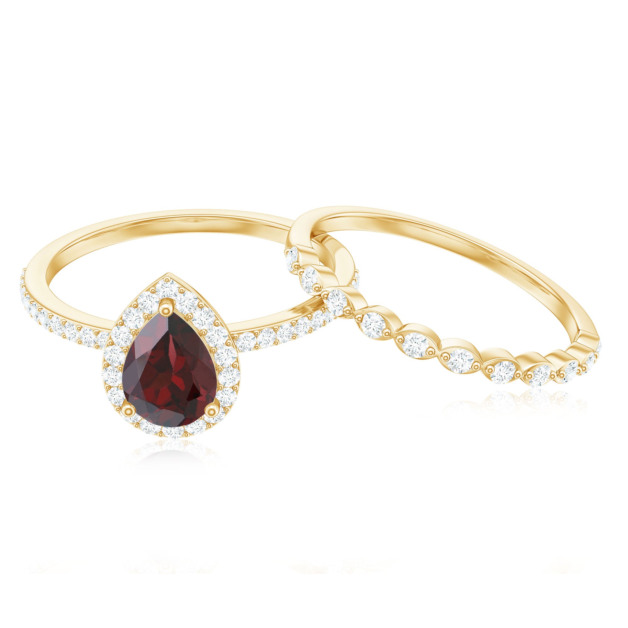 Natural 5X7mm Pear Shape Garnet Wedding Engagement Ring Set of 2 AAA - Rosec Jewels