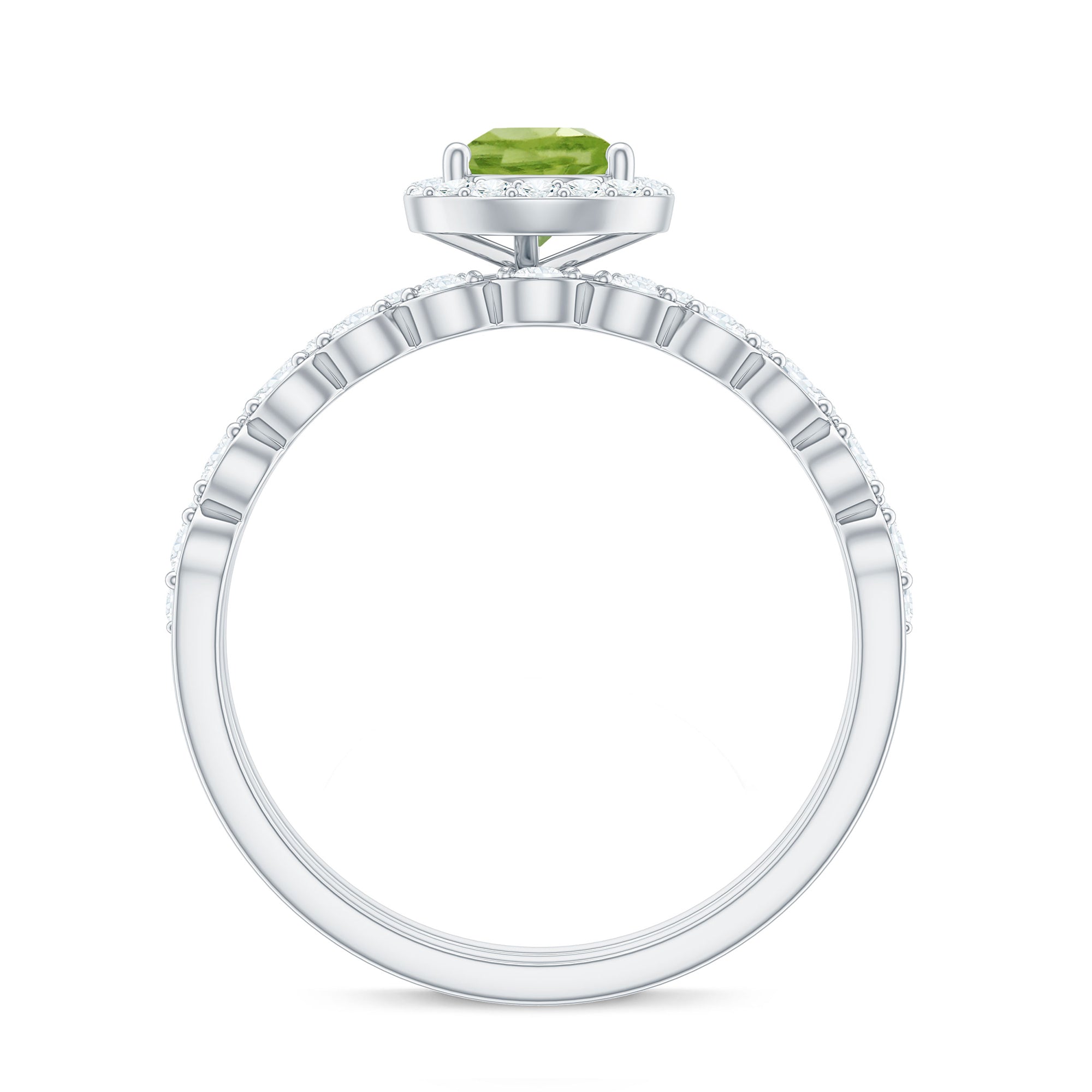 Natural 1 Carat Pear Shape Peridot Wedding Bridal Ring Set with Diamond AAA - Rosec Jewels