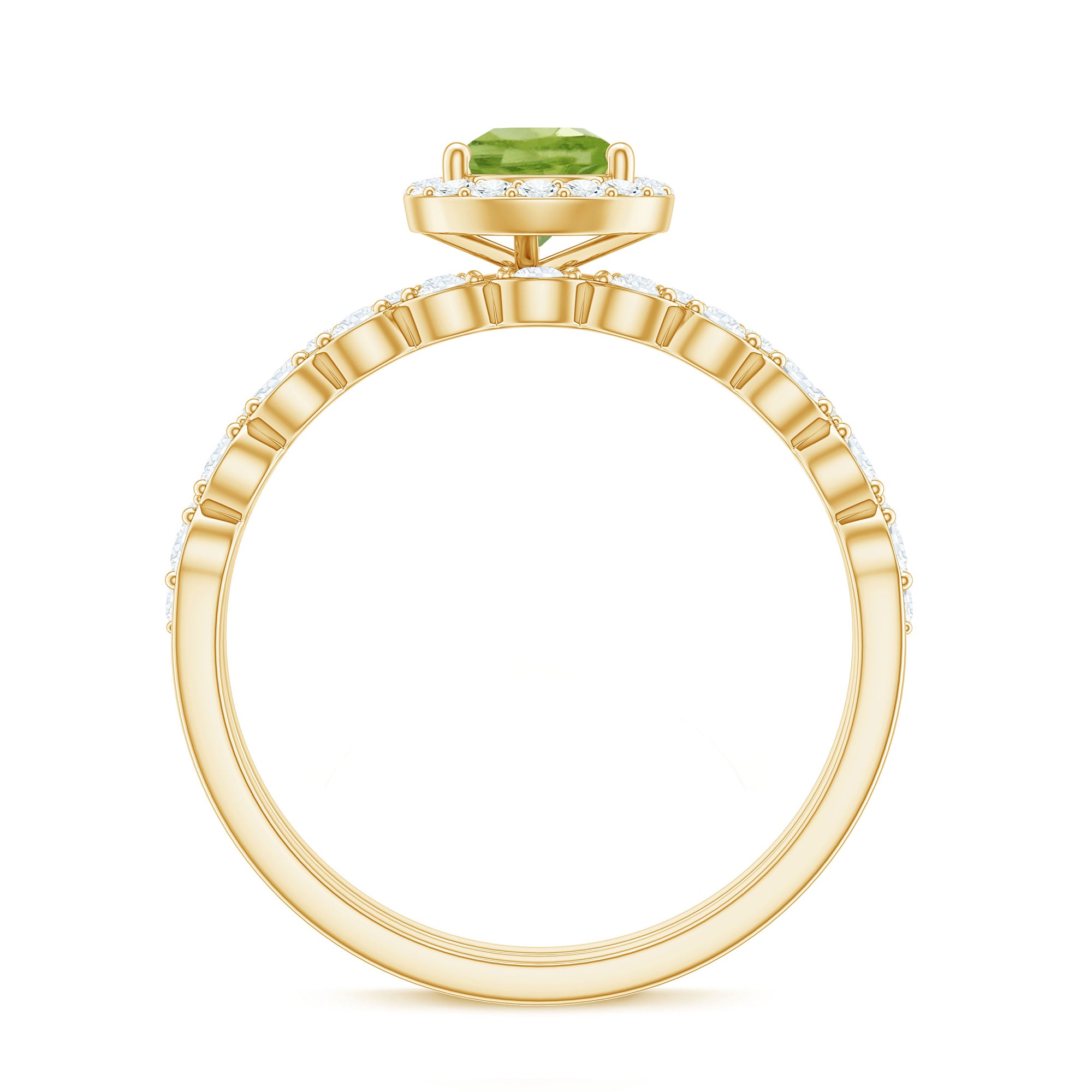 Natural 1 Carat Pear Shape Peridot Wedding Bridal Ring Set with Diamond AAA - Rosec Jewels
