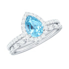 Genuine 1 Carat Aquamarine Bridal Ring Set with Diamond AAA - Rosec Jewels