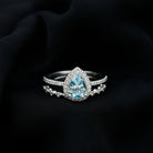Genuine 1 Carat Aquamarine Bridal Ring Set with Diamond AAA - Rosec Jewels