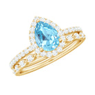 Genuine 1 Carat Aquamarine Bridal Ring Set with Diamond AAA - Rosec Jewels