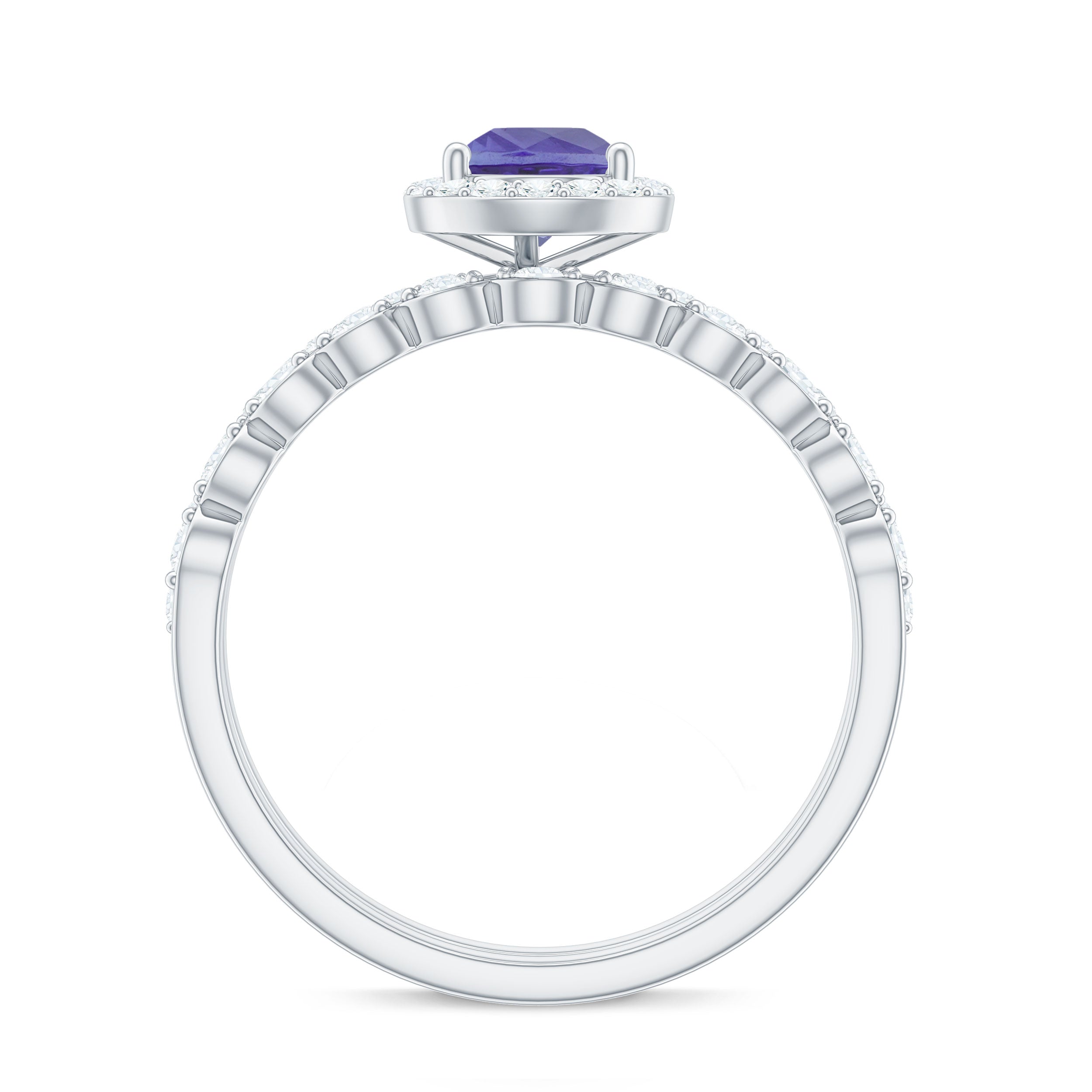 Rosec Jewels-Natural Pear Shape Tanzanite Diamond Wedding Engagement Ring Set of 2
