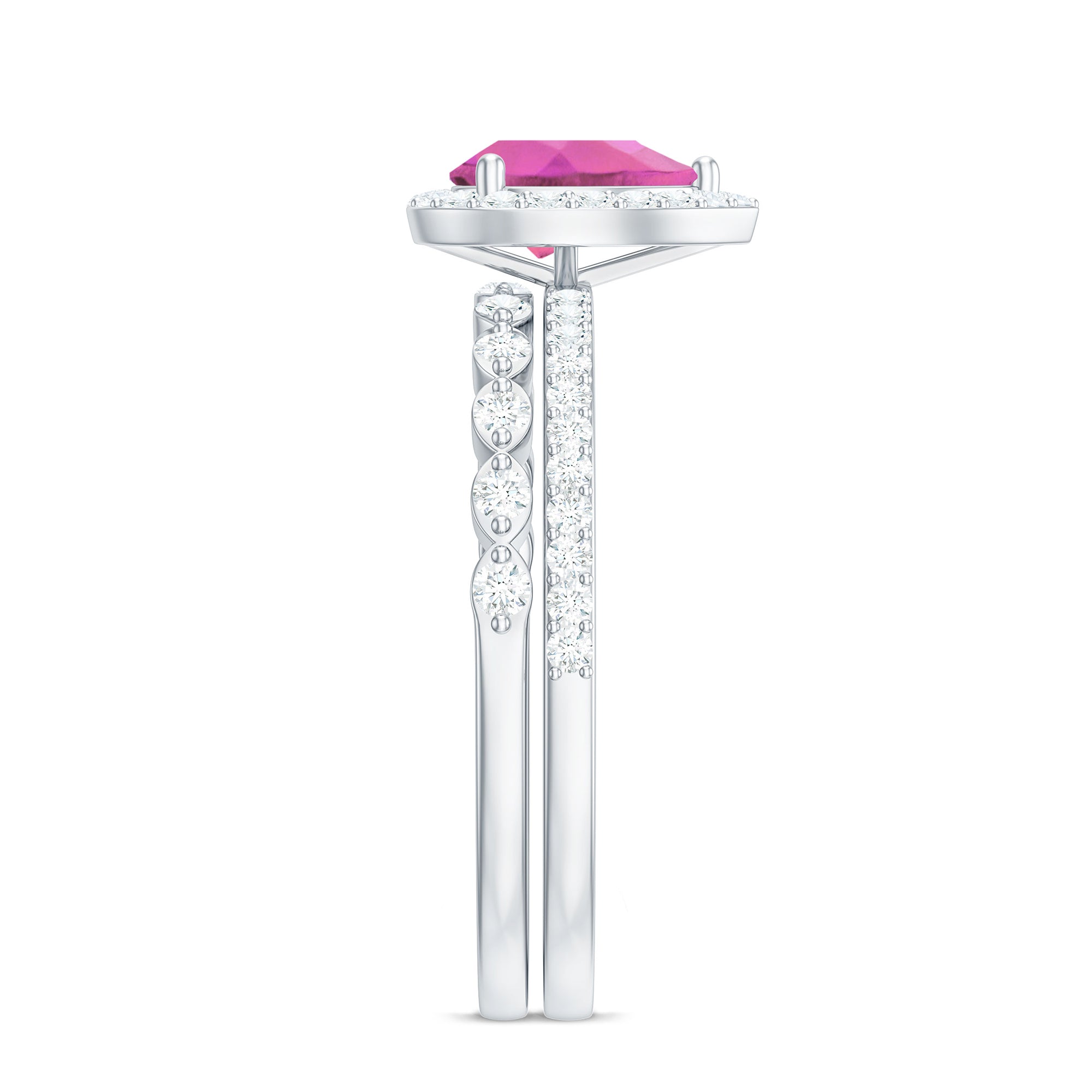 Teardrop Pink tourmaline Bridal Ring Set with Diamond AAA - Rosec Jewels